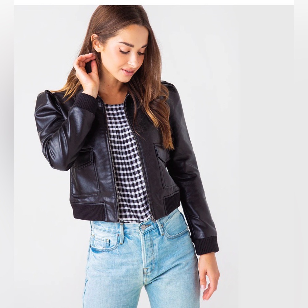 NWT-BB DAKOTA WOMEN'S BOSS MODE FAUX LEATHER BOMBER JACKET SMALL